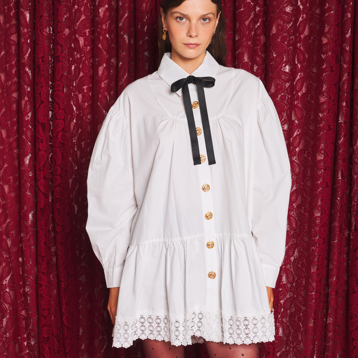 Sister Jane Endora Shirt One-Piece シスター ジェーン エンドラ シャツ ワンピース 34SJ02DR2611WHT【レディース ミニワンピース シャツワンピース オーバーサイズ リボン ガーリー 26FW】