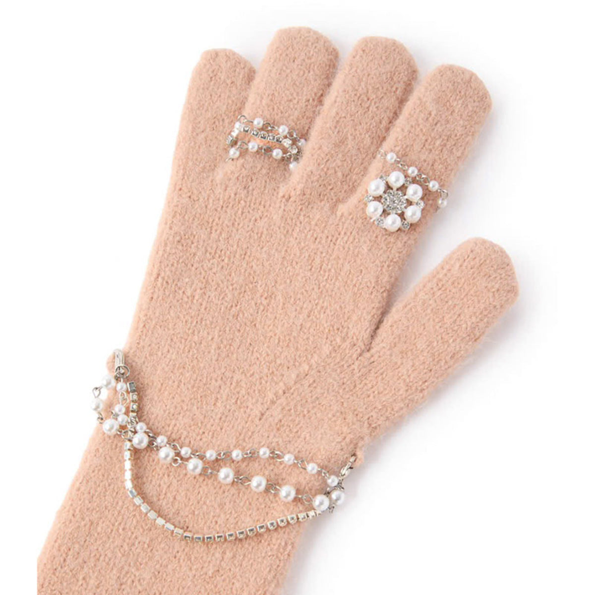 Casselini Knit Bijou Gloves キャセリーニ ニットビジューグローブ 262-112208【レディース 手袋 防寒性 真冬 ガーリー デイリーユース 26FW】