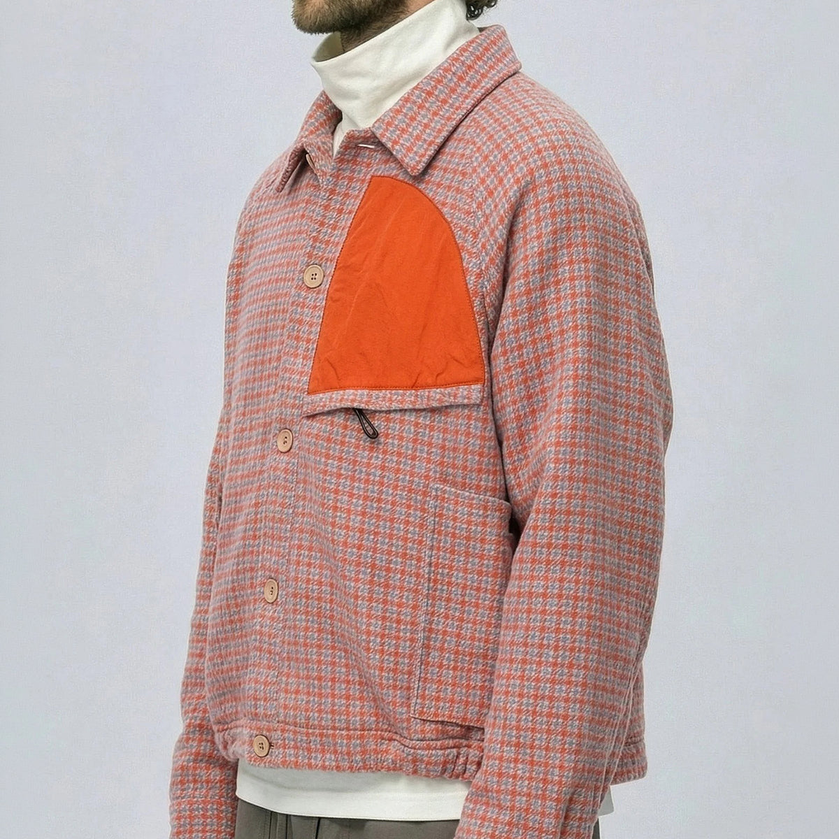 wfeld Wool-Nylon Tweed Short Shirt Jacket フェルド ウールナイロン ツイード ショート シャツジャケット WF-26AW-WLD-JK06【メンズ チェック柄 ショート丈 パッチポケット カジュアル デイリーユース 26FW】