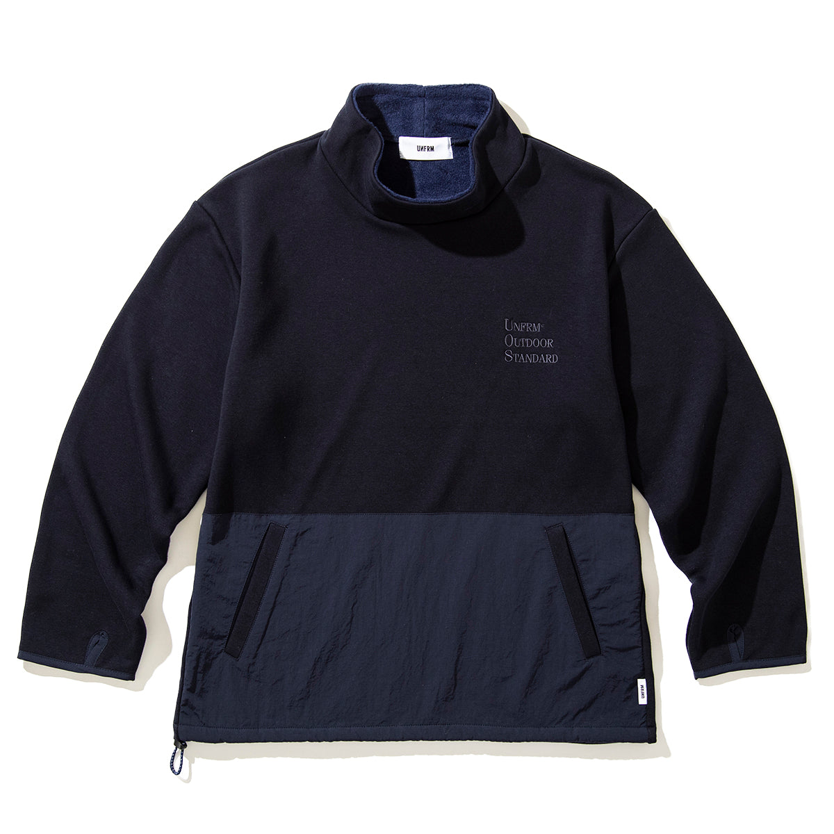 REVERSE FLEECE EMBROIDERY MOCK NECK PULLOVER