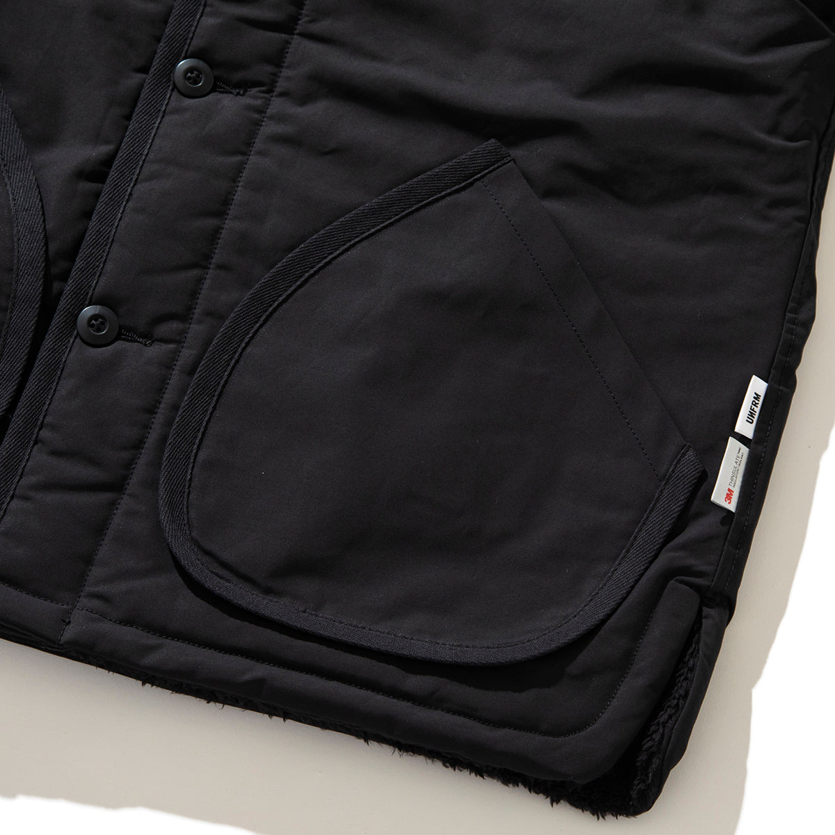 COTTON / POLYESTER REVERSIBLE NO COLLAR CARDIGAN JACKET