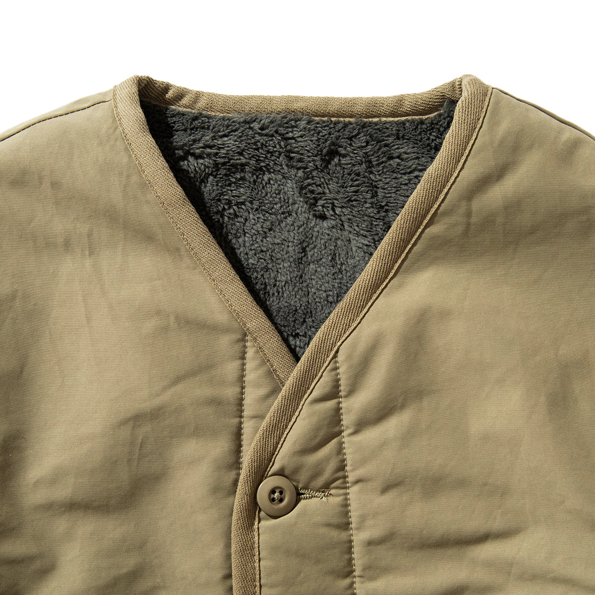 COTTON / POLYESTER REVERSIBLE NO COLLAR CARDIGAN JACKET