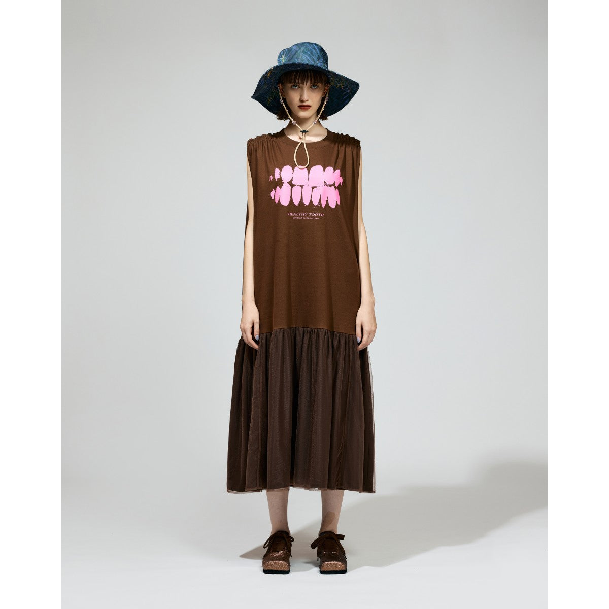 GATHER SLEEVE ONE-PIECE