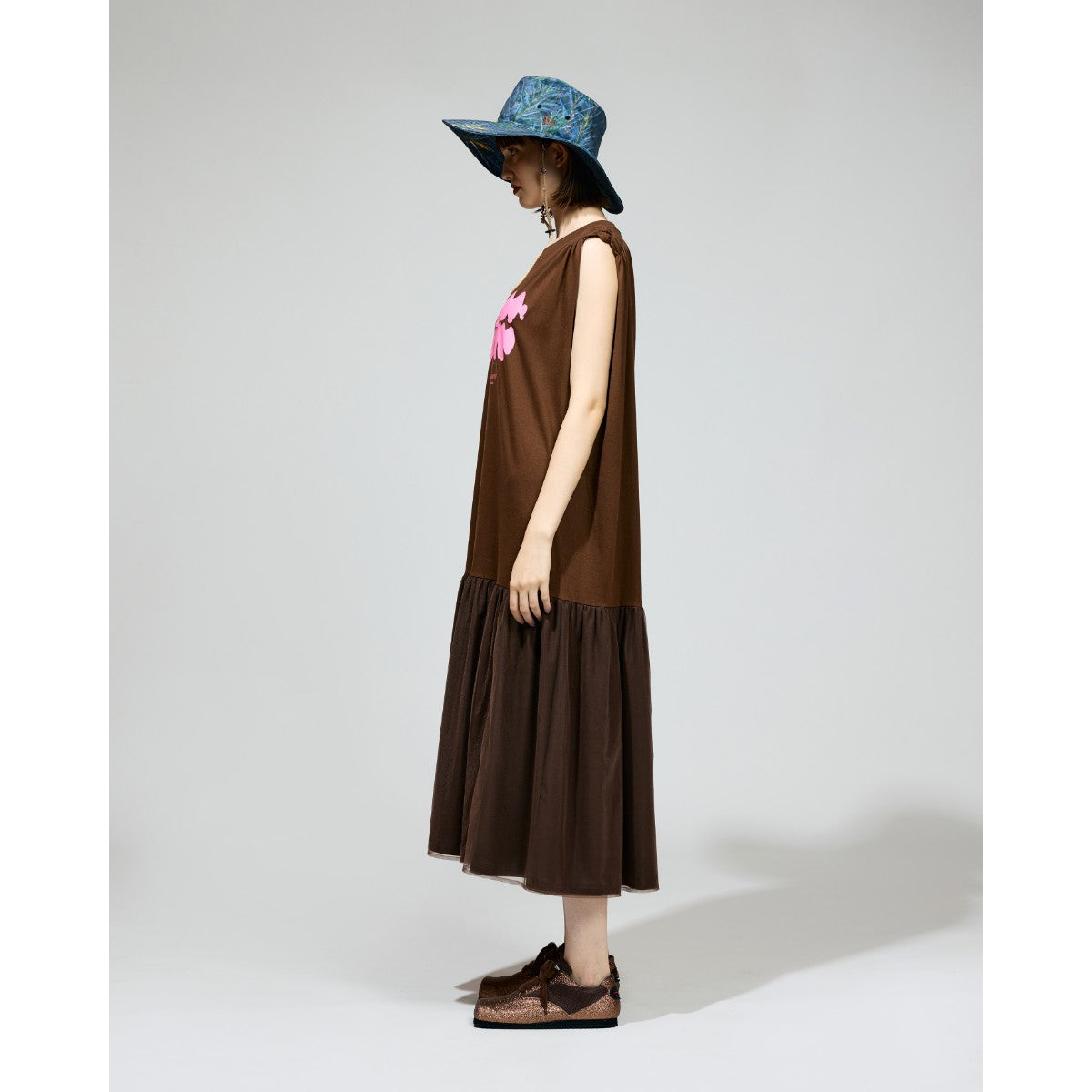 GATHER SLEEVE ONE-PIECE