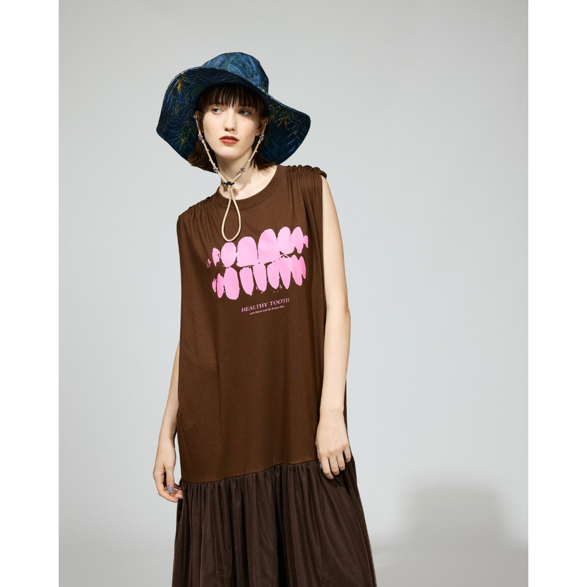 GATHER SLEEVE ONE-PIECE