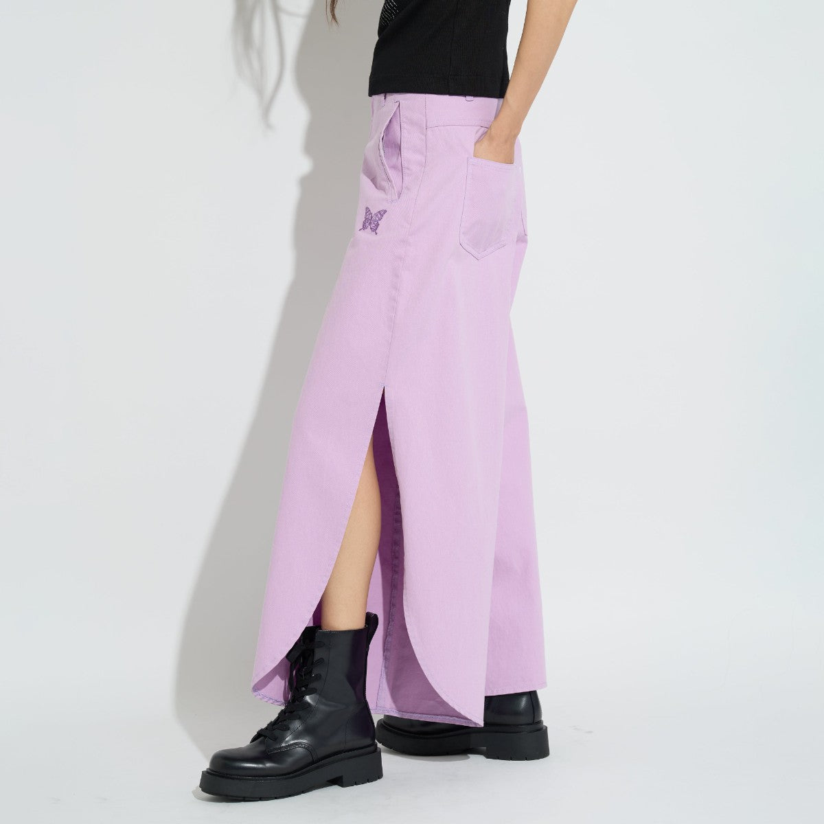 SIDE SLIT DENIM LONG PANTS