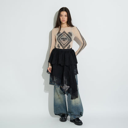 RACE PRINT SHEER TOP