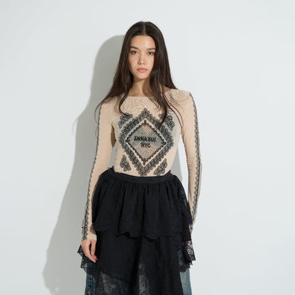 RACE PRINT SHEER TOP