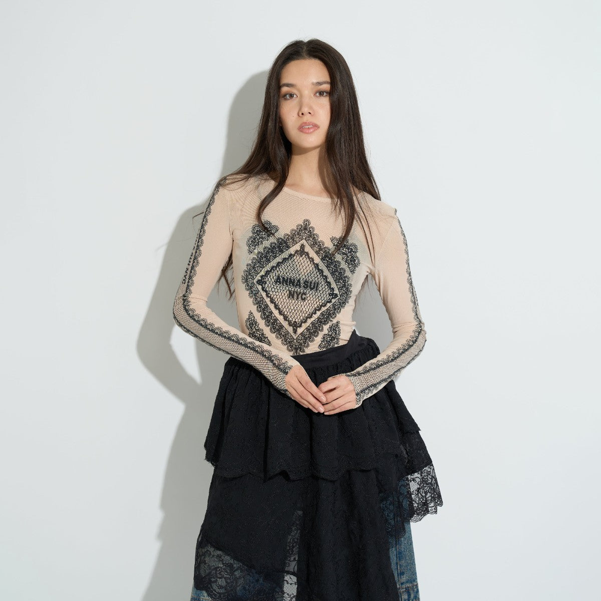 RACE PRINT SHEER TOP
