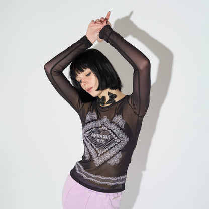 RACE PRINT SHEER TOP