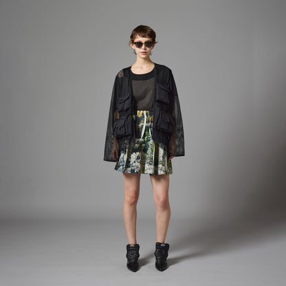 DIRECT PRINT RIB GATHER MINI SKIRT
