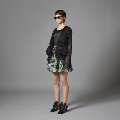 DIRECT PRINT RIB GATHER MINI SKIRT