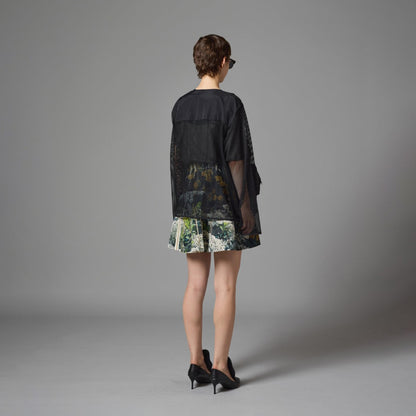 DIRECT PRINT RIB GATHER MINI SKIRT