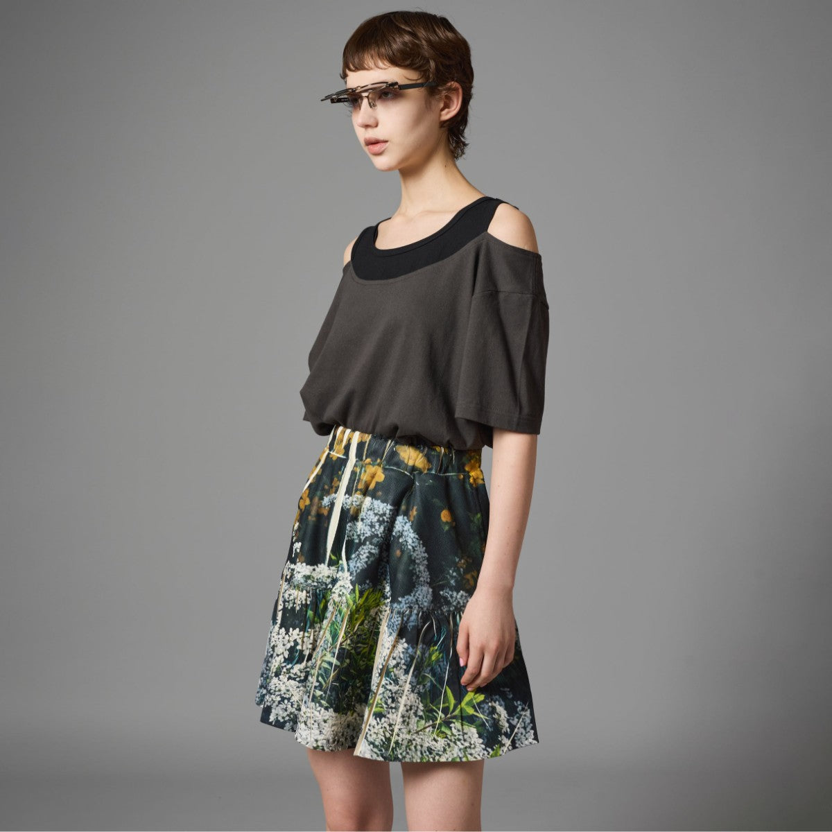 DIRECT PRINT RIB GATHER MINI SKIRT