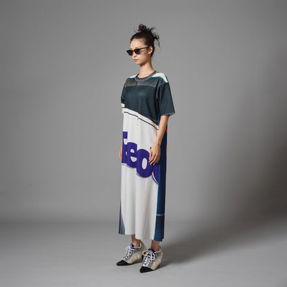 PRINT RIB HALF SLEEVE ONE-PIECE