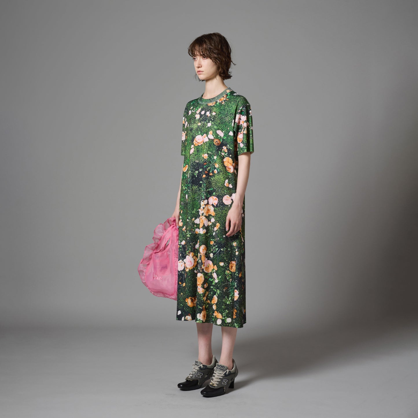 PRINT RIB HALF SLEEVE ONE-PIECE