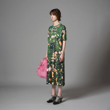 PRINT RIB HALF SLEEVE ONE-PIECE