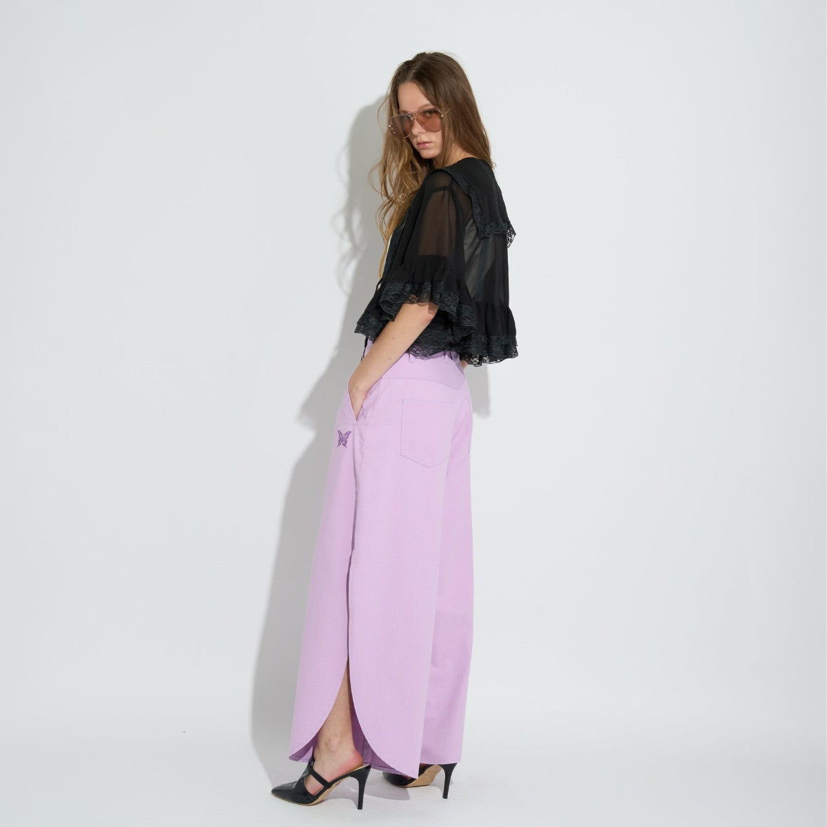 SIDE SLIT DENIM LONG PANTS