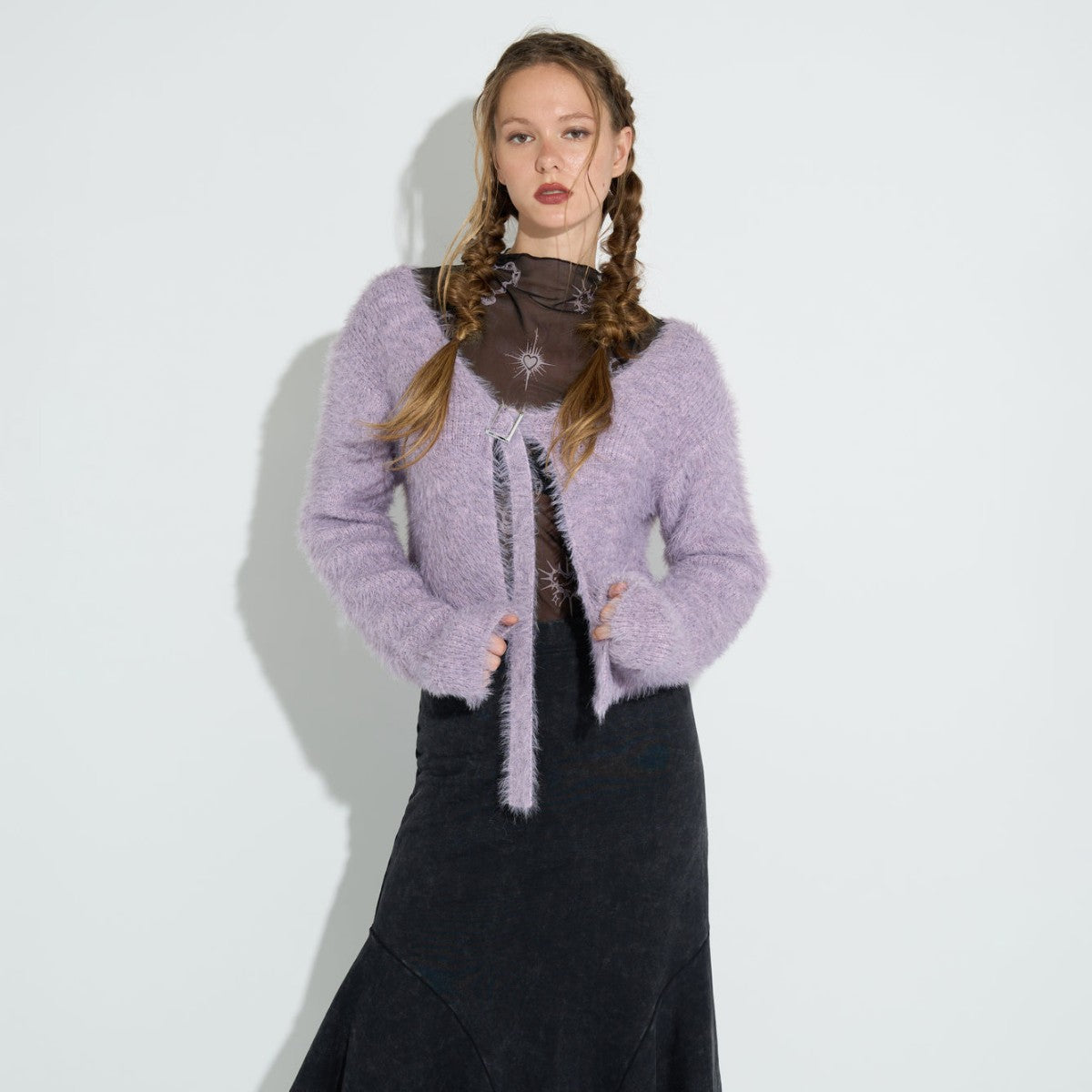 FEATHER YARN BELT CARDIGAN