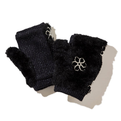 Casselini Flower Motif Gloves キャセリーニ フラワーモチーフグローブ 252-112204【レディース フィンガーレスグローブ 手袋 防寒 スマホ対応 25FW】