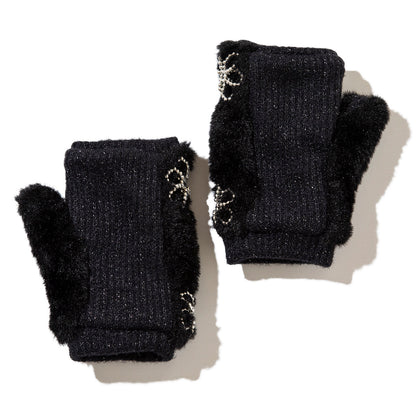 Casselini Flower Motif Gloves キャセリーニ フラワーモチーフグローブ 252-112204【レディース フィンガーレスグローブ 手袋 防寒 スマホ対応 25FW】