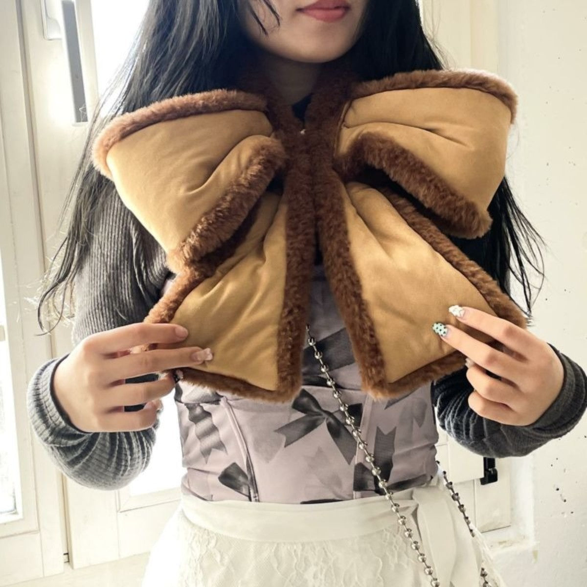 Casselini Faux Shearling Ribbon Tippet キャセリーニ ムートン風リボンティペット 252-112401【レディース ティペット ファー 防寒 レディース スヌード 秋冬 25FW】