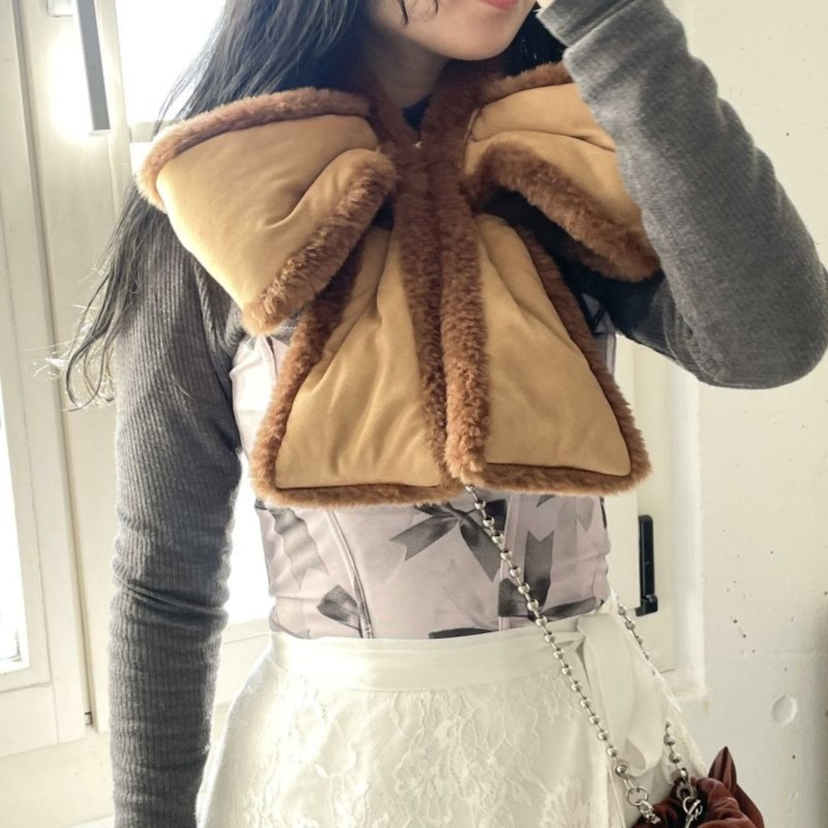 Casselini Faux Shearling Ribbon Tippet キャセリーニ ムートン風リボンティペット 252-112401【レディース ティペット ファー 防寒 レディース スヌード 秋冬 25FW】