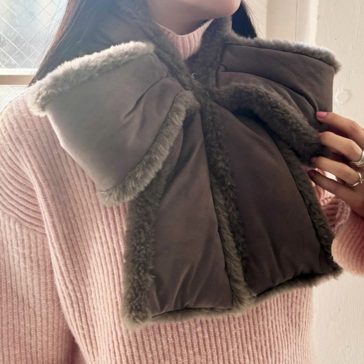Casselini Faux Shearling Ribbon Tippet キャセリーニ ムートン風リボンティペット 252-112401【レディース ティペット ファー 防寒 レディース スヌード 秋冬 25FW】