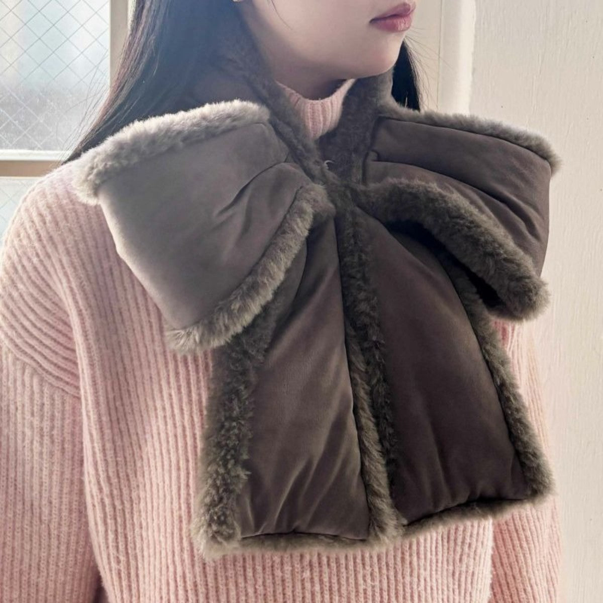 Casselini Faux Shearling Ribbon Tippet キャセリーニ ムートン風リボンティペット 252-112401【レディース ティペット ファー 防寒 レディース スヌード 秋冬 25FW】