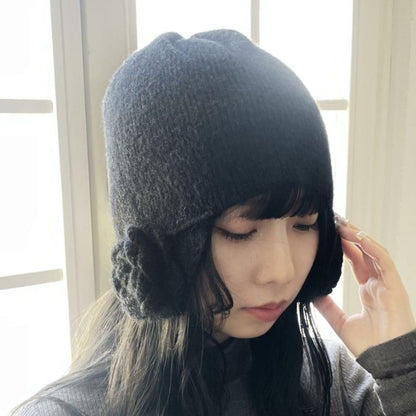 Casselini Flower Knit Hat キャセリーニ フラワーニット帽 252-112701【レディース ニット帽 レディース 防寒 フラワー リブ編み 冬 25FW】