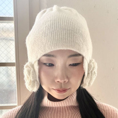 Casselini Flower Knit Hat キャセリーニ フラワーニット帽 252-112701【レディース ニット帽 レディース 防寒 フラワー リブ編み 冬 25FW】