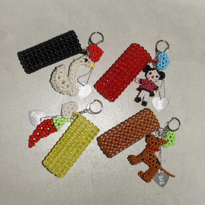 HEY! Mrs ROSE Beads Lip Keycharm ヘイ！ミセスローズ ビーズ リップ キーチャーム 253-140102【レディース ビーズ チャーム ハンドメイド バッグアクセサリー リップケース 25FW】