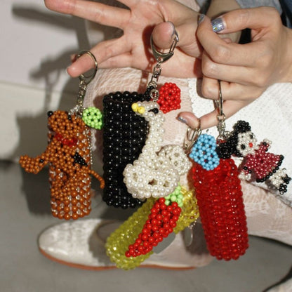 HEY! Mrs ROSE Beads Lip Keycharm ヘイ！ミセスローズ ビーズ リップ キーチャーム 253-140102【レディース ビーズ チャーム ハンドメイド バッグアクセサリー リップケース 25FW】