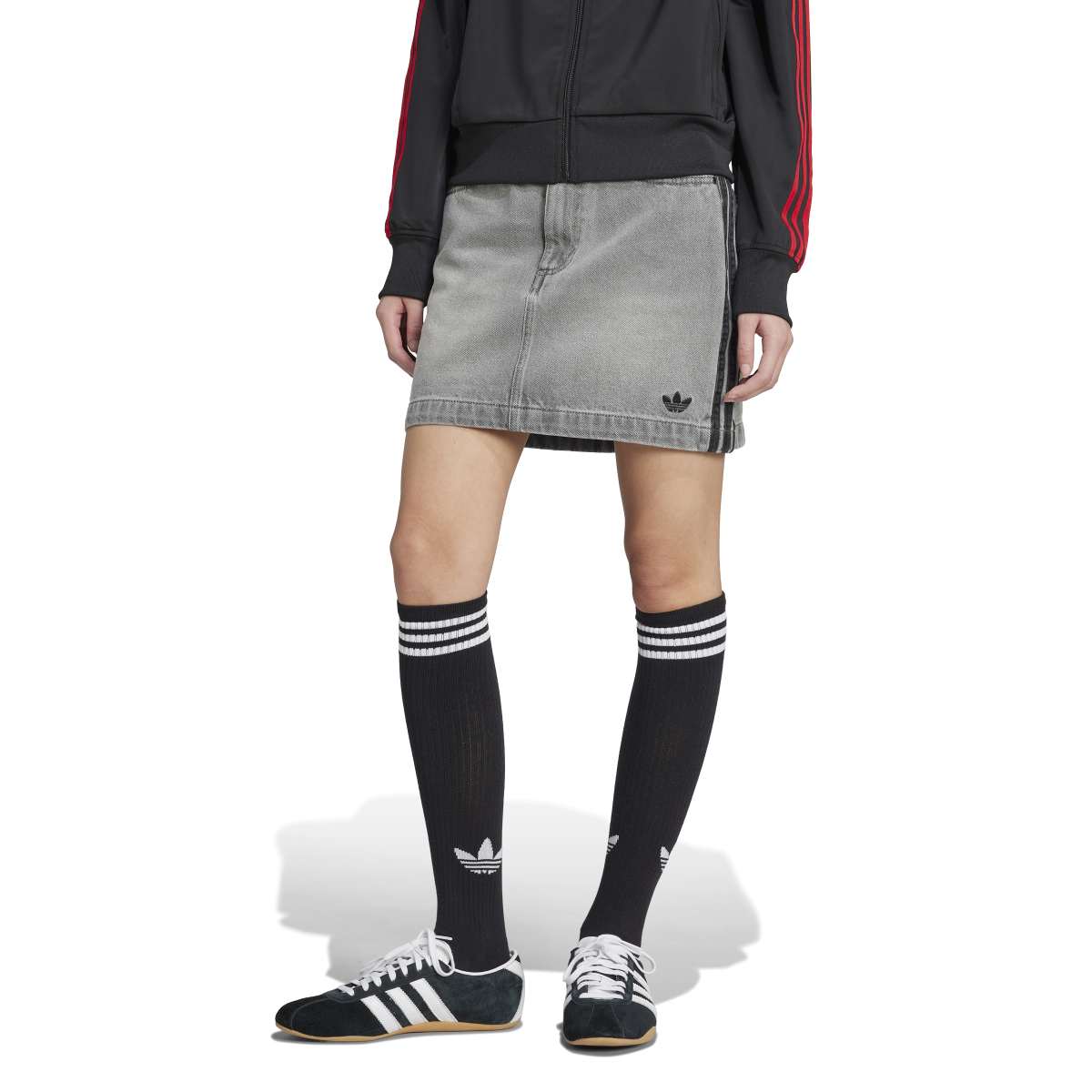 adidas Originals ADICOLOR 3 STRIPES DENIM MINI SKIRT アディダスオリジナルス アディカラー スリーストライプス デニム ミニスカート VS191【レディース ミニスカート デニム クロップド丈 スリーストライプ 25FW】
