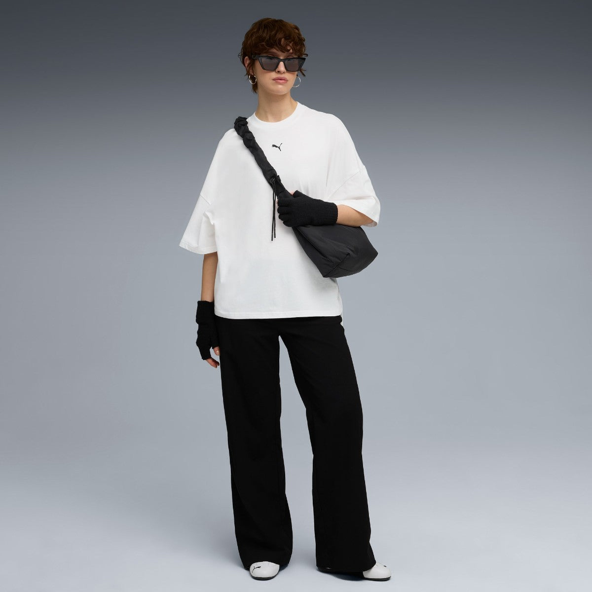 PUMA DARE TO OVERSIZED RUCHED TEE プーマ DARE TO オーバーサイズド ルーシュド Tシャツ 633968【レディース クルーネックTシャツ 半袖 オーバーサイズ カジュアル ジャージー素材 25FW】