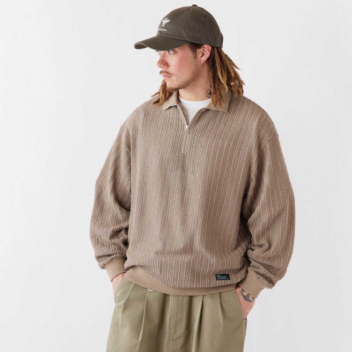 FAT RASCHELO エフエイティー ラッシェロ F32520-CT20【メンズ トップス ポロシャツ ハーフジップ ラッセル編み ストライプ 25FW】