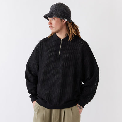 FAT RASCHELO エフエイティー ラッシェロ F32520-CT20【メンズ トップス ポロシャツ ハーフジップ ラッセル編み ストライプ 25FW】