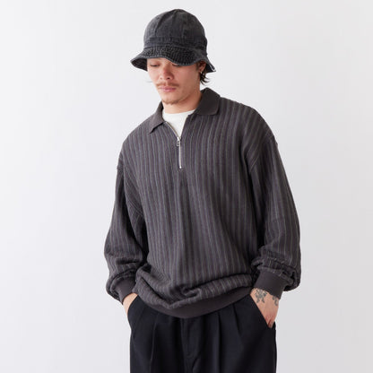 FAT RASCHELO エフエイティー ラッシェロ F32520-CT20【メンズ トップス ポロシャツ ハーフジップ ラッセル編み ストライプ 25FW】