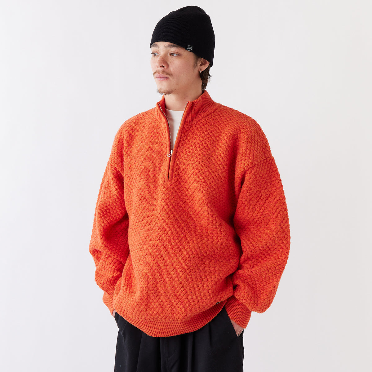 FAT POPHALF エフエイティー ポップハーフ F32520-KN05【メンズ トップス ハーフジップ ニット ウール セーター ミニマル 25FW】