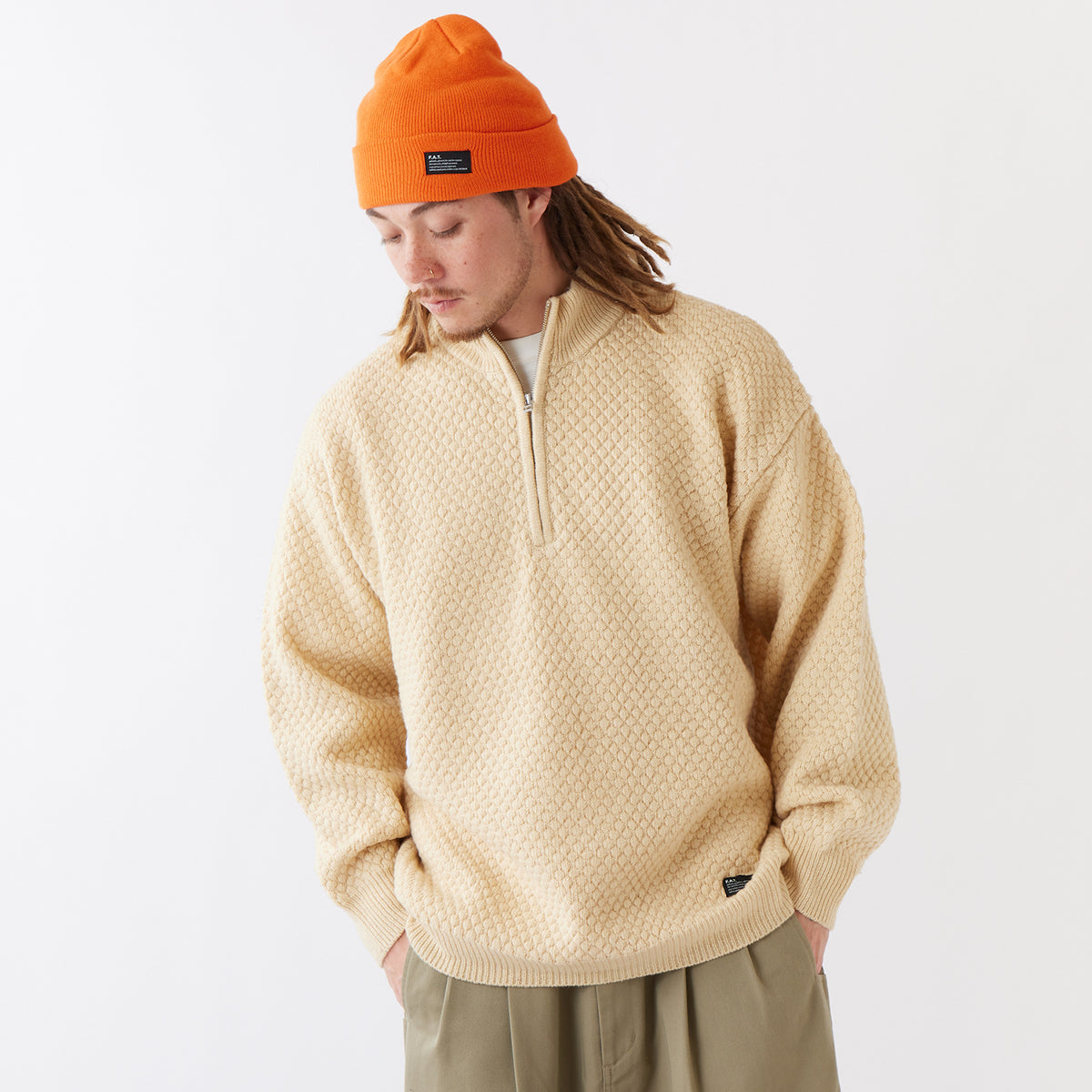 FAT POPHALF エフエイティー ポップハーフ F32520-KN05【メンズ トップス ハーフジップ ニット ウール セーター ミニマル 25FW】