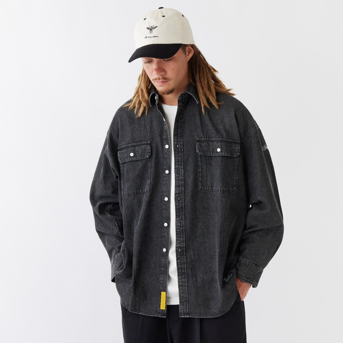 FAT DENIFORM エフエイティー デニフォーム F32520-SH08【メンズ ワークシャツ デニムシャツ ビッグシルエット ケミカルウォッシュ 刺繍ロゴ 25FW】