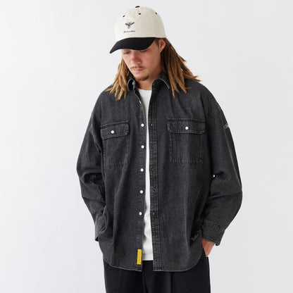 FAT DENIFORM エフエイティー デニフォーム F32520-SH08【メンズ ワークシャツ デニムシャツ ビッグシルエット ケミカルウォッシュ 刺繍ロゴ 25FW】