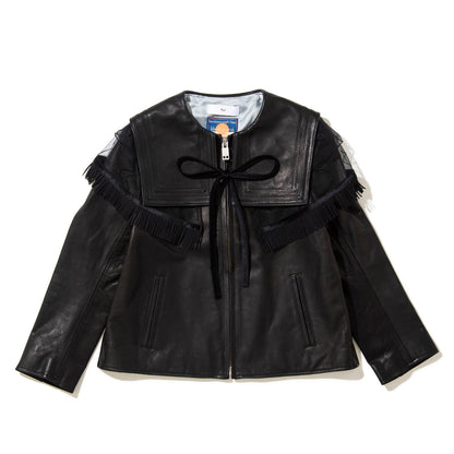 PoI Sailor color leather JKT bm ポィ セーラーカラー レザー ジャケット bm 252-FA02-BLK【レディース 牛革 セーラーカラー 25FW】