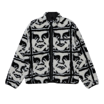 OBEY REPEATED ICON SHERPA JACKET オベイ リピーテッド アイコン シェルパ ジャケット 121800608【メンズ ジャカード シェルパ ジップジャケット 総柄 アウター カジュアル 25FW】