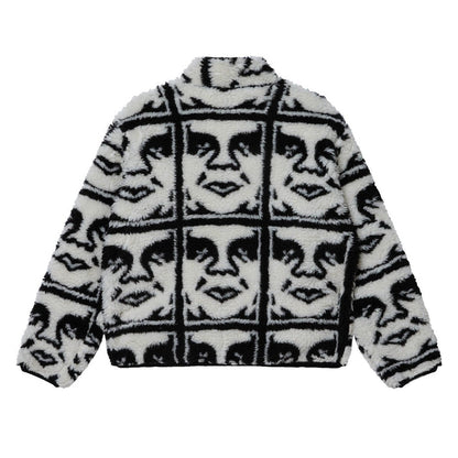 OBEY REPEATED ICON SHERPA JACKET オベイ リピーテッド アイコン シェルパ ジャケット 121800608【メンズ ジャカード シェルパ ジップジャケット 総柄 アウター カジュアル 25FW】