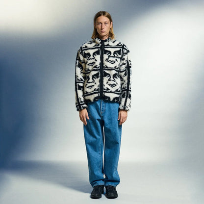 OBEY REPEATED ICON SHERPA JACKET オベイ リピーテッド アイコン シェルパ ジャケット 121800608【メンズ ジャカード シェルパ ジップジャケット 総柄 アウター カジュアル 25FW】
