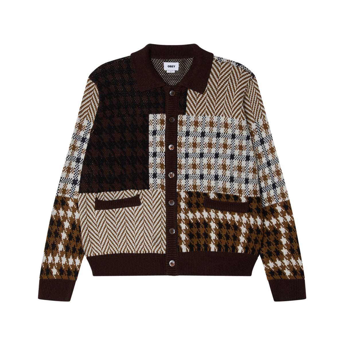 OBEY PATCHWORK CARDIGAN オベイ パッチワークカーディガン 151010045【メンズ トップス カーディガン ニット カジュアル 25FW】