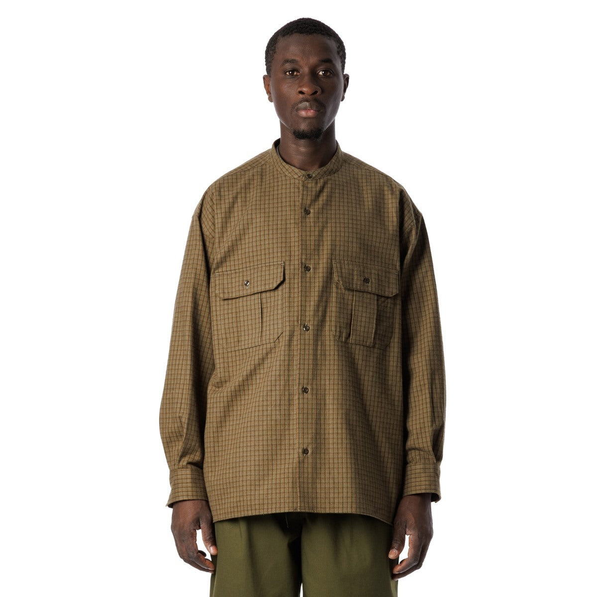 Sandinista Band Collar Oversized Check Shirt 60425WA04-TP