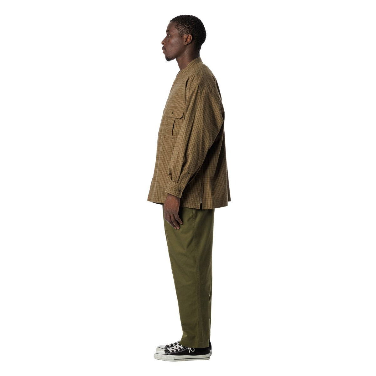 Sandinista Band Collar Oversized Check Shirt 60425WA04-TP