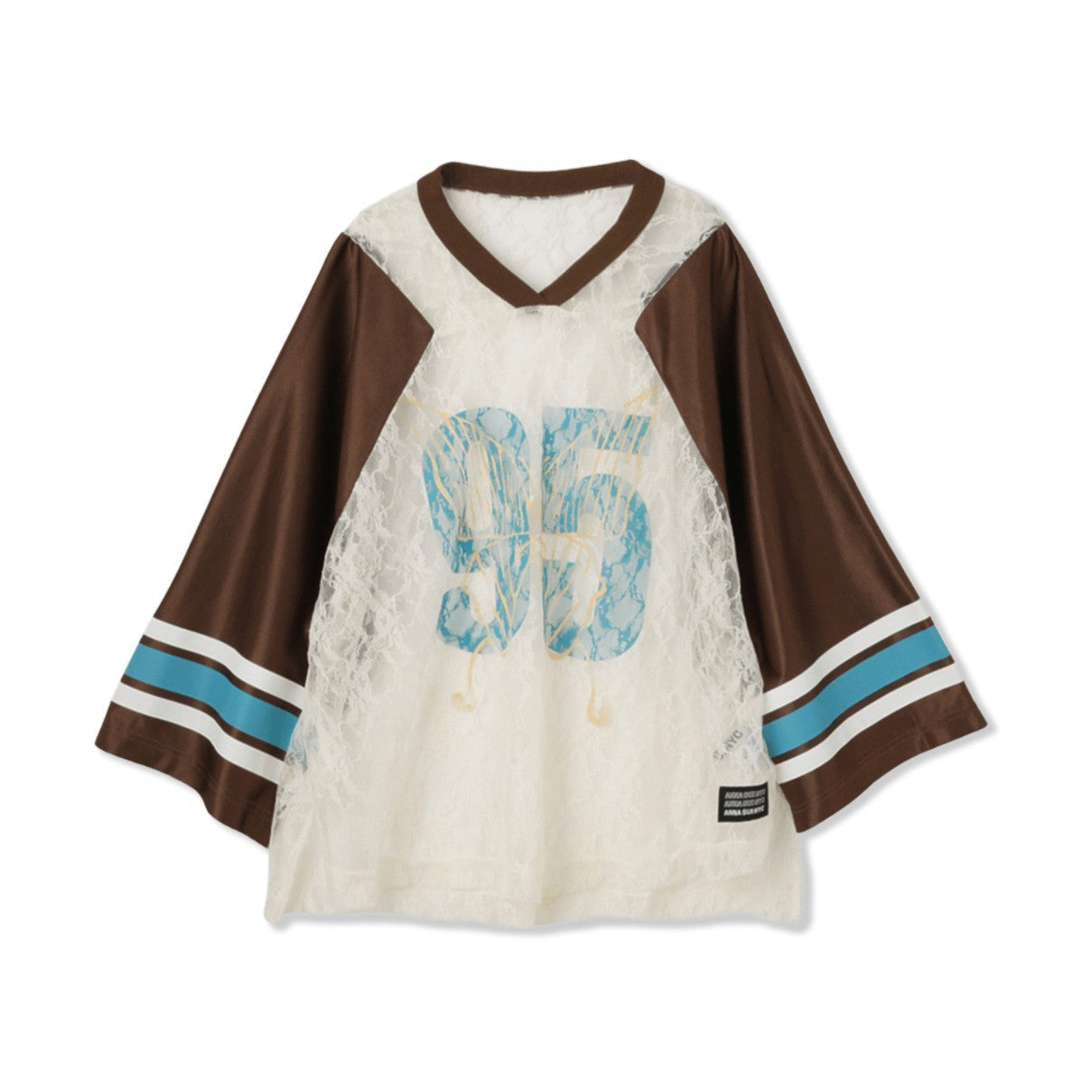 ANNA SUI NYC BUTTERFLY PRINT GAME SHIRT アナスイ エヌワイシー バタフライプリントゲームシャツ 15213296【レディース ゲームシャツ レース素材 ナンバリングプリント 蝶モチーフ スポーティ 25FW】